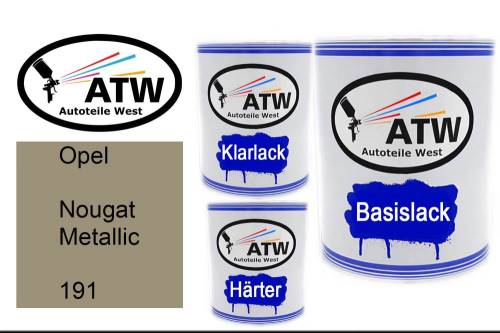 Opel, Nougat Metallic, 191: 1L Lackdose + 1L Klarlack + 500ml Härter - Set, von ATW Autoteile West.